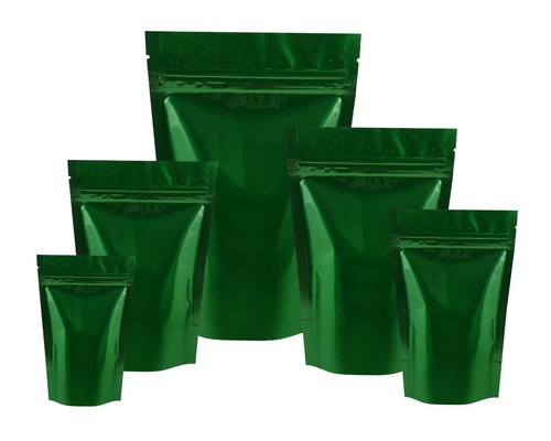 Green shiny stand pouches - shiny,